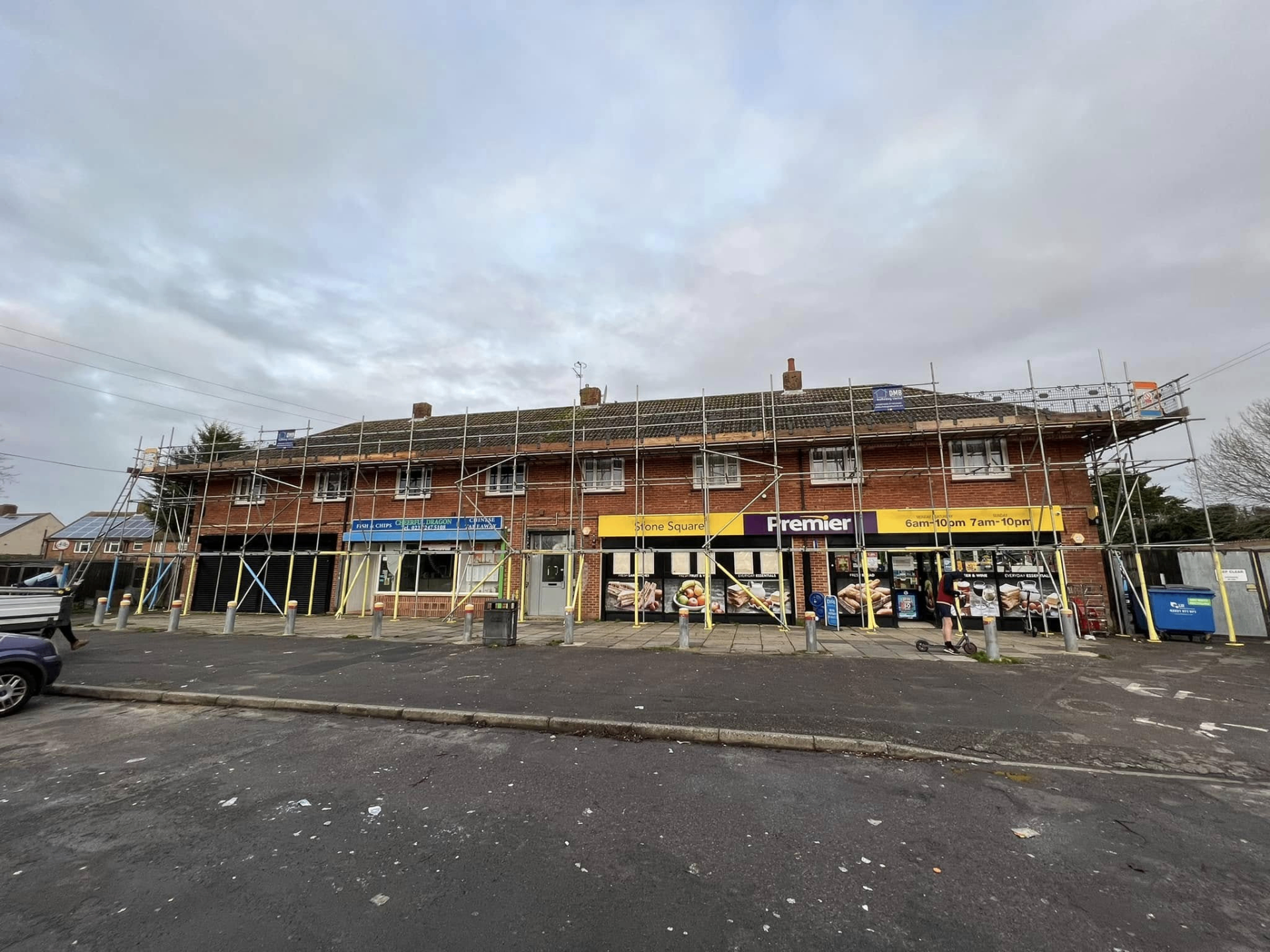 DMB Scaffolding project — full scaffold on a parade of shops
